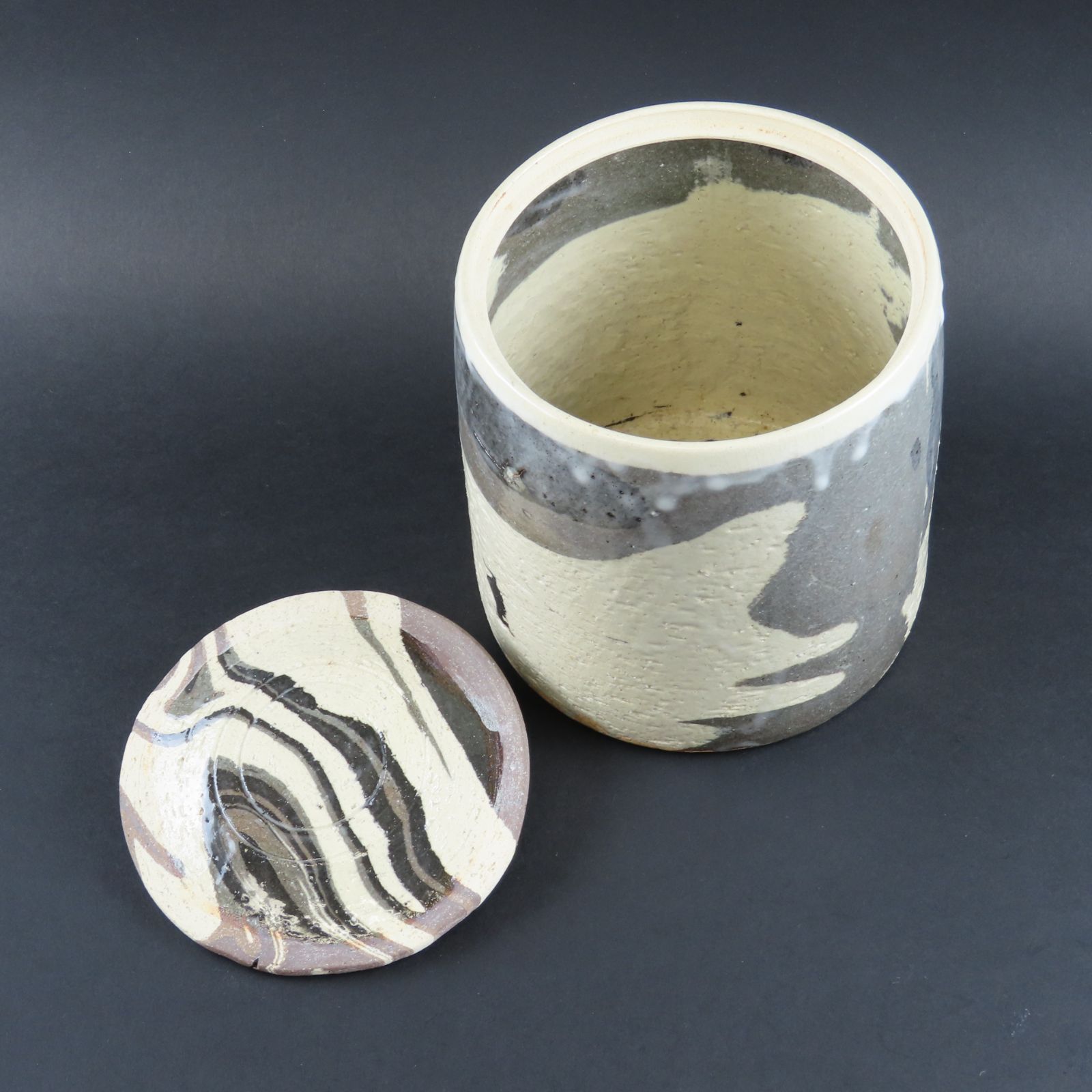 0127 美品 練上手 水指 大本教 丹波花明山窯 茶道具 在銘 共箱/かめや