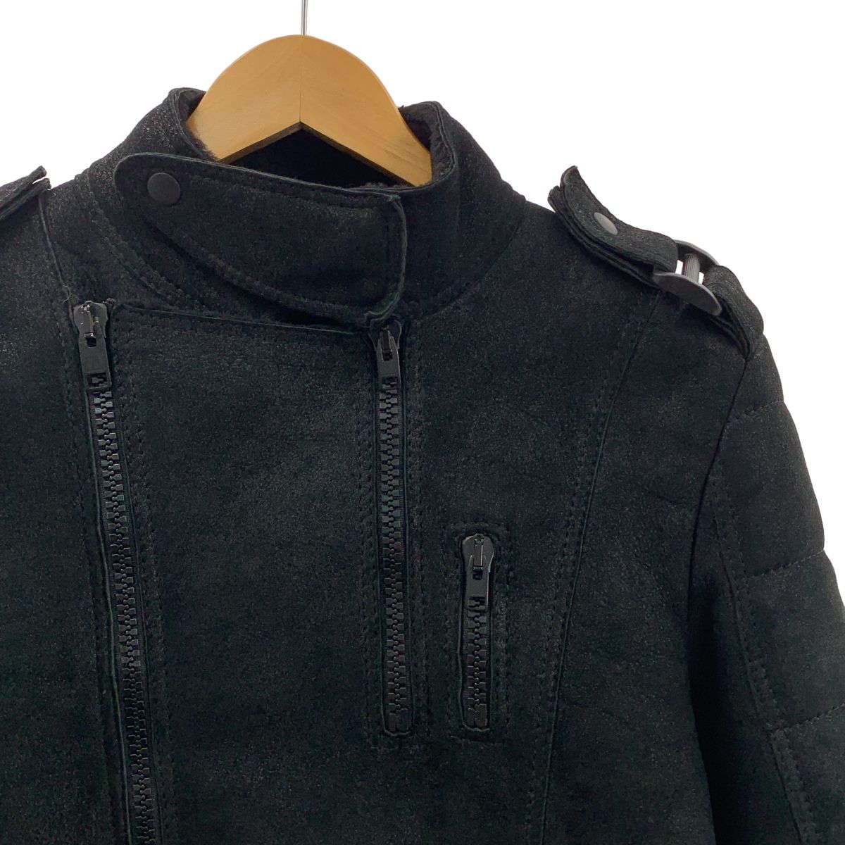 Dior homme ディオールオム by Hedi Slimane 80’s new wave ムートン シアリング レザージャケット 44 ブラック メンズ