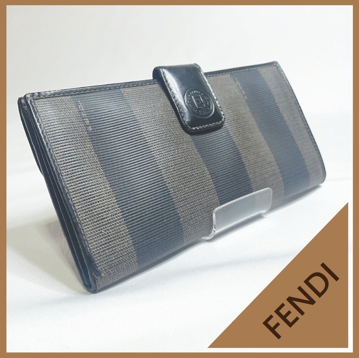 FENDI（フェンディ） 長財布 ペカン柄 市松模様 FFロゴ ストライプ 二 