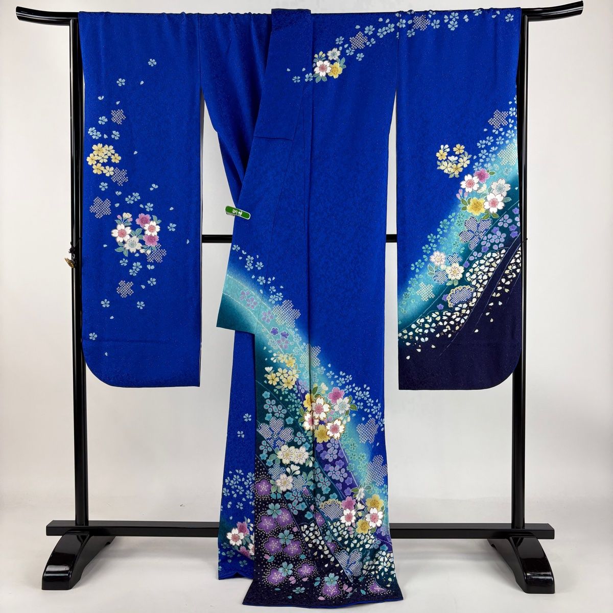 振袖 身丈173cm 裄丈70cm L 袷 桜 金通し 金糸 青 正絹 美品