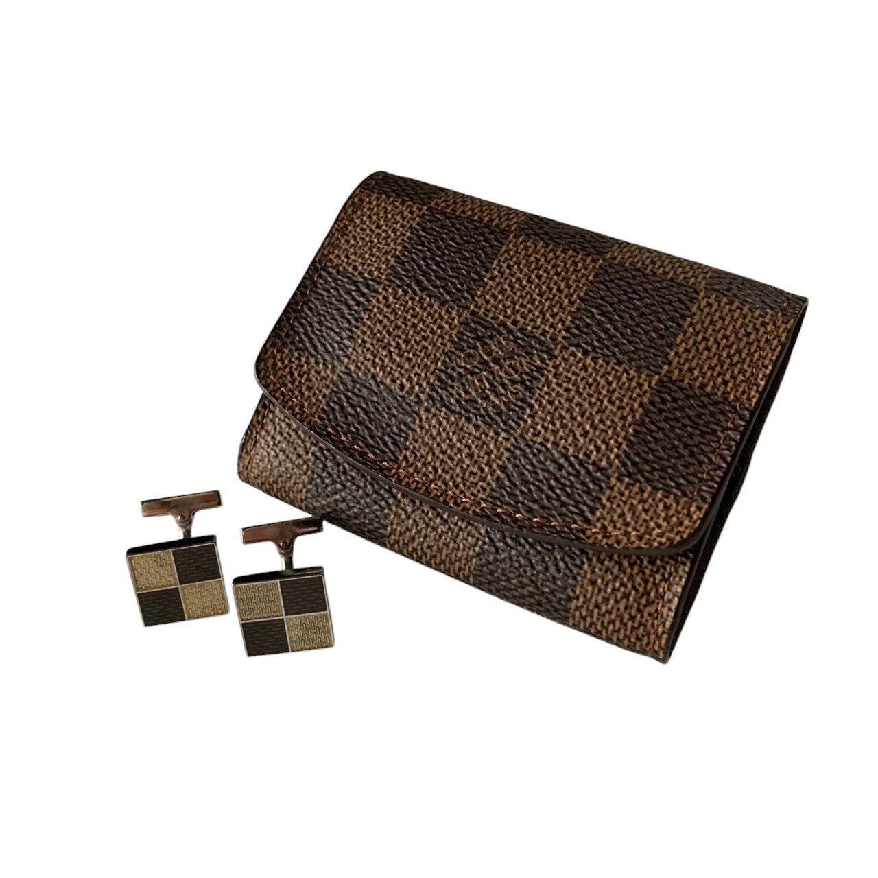 ルイヴィトン カフス ブトン ドゥ マンシェット フルール 青 ダミエ