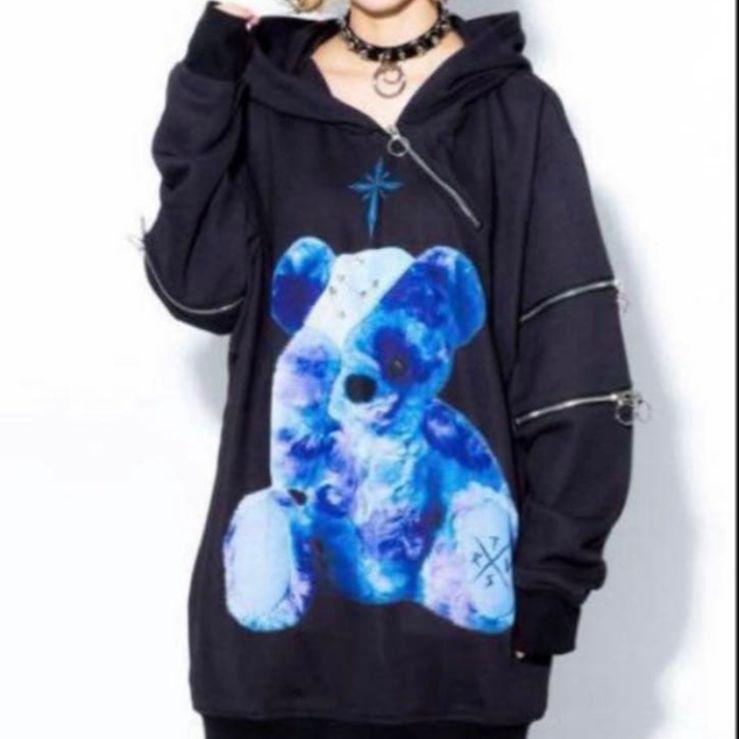 激 TRAVAS TOKYO クマ 安全ピンZIPパーカー ブラック