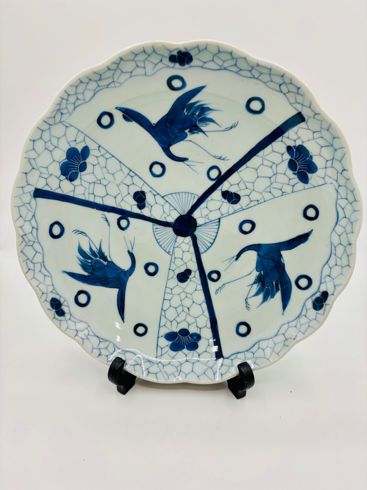 古伊万里 松栄窯 銘 双鶴花文色絵大皿 約直径39.5cm 焼物 WWTT184 古伊万里 松栄窯 銘 双鶴花文色絵大皿 約直径39.5cm 焼物 WWTT184
