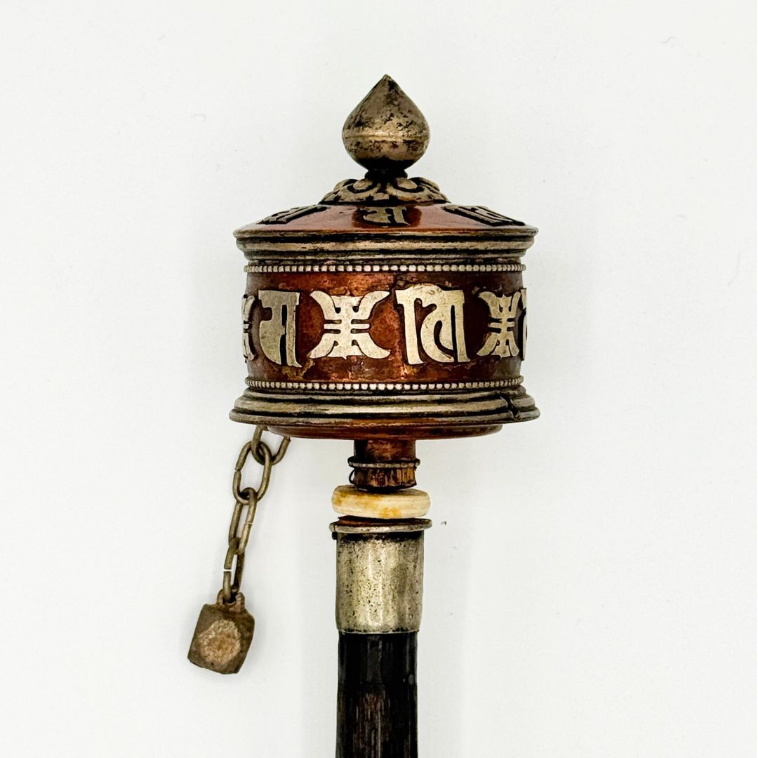 未使用品】マニ車 摩尼車 チベット仏具 銅色 24cm 上品 希少 祈祷具