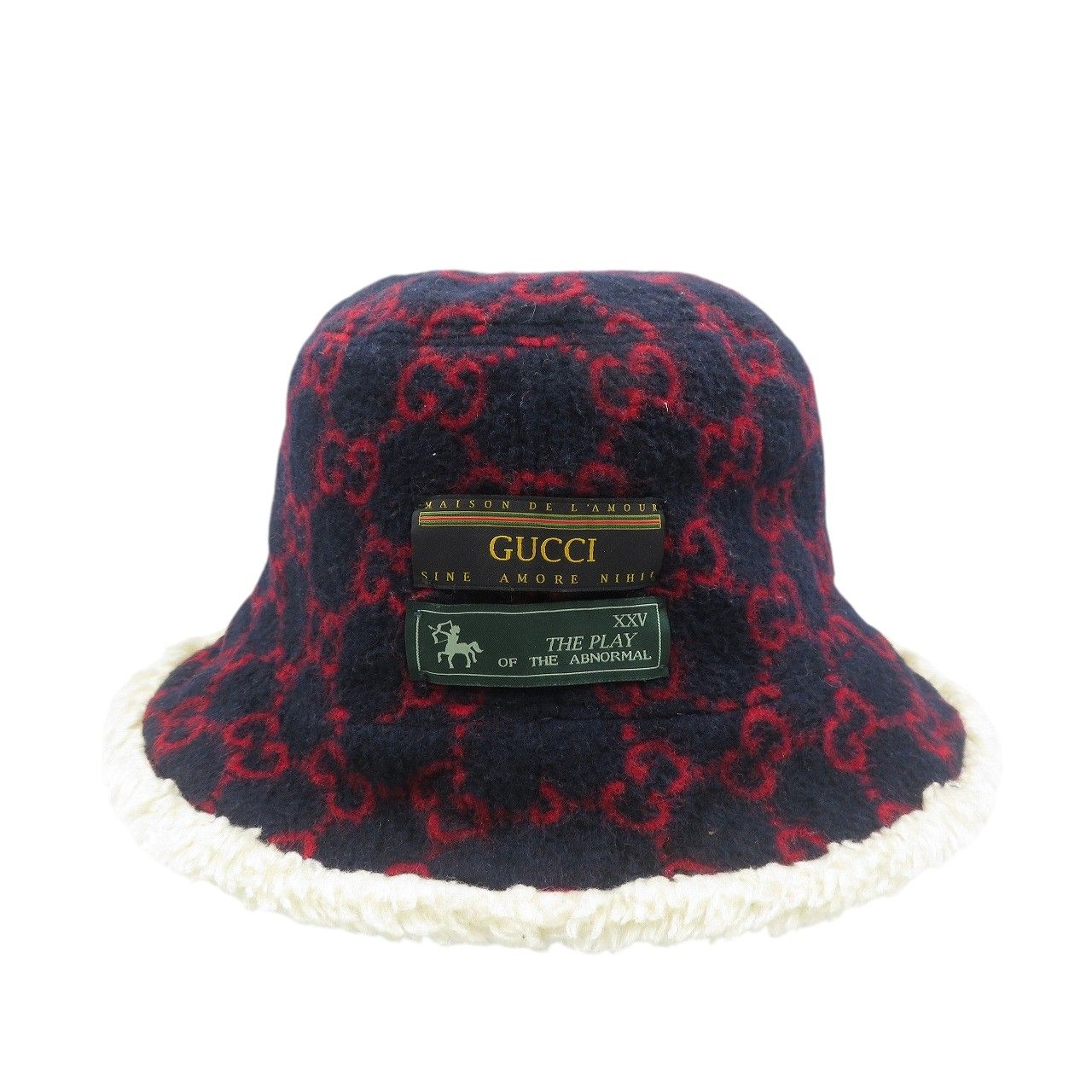 グッチ 604194 L 59cm ウール ネイビー レッド バケットハット 帽子 1524 GUCCI