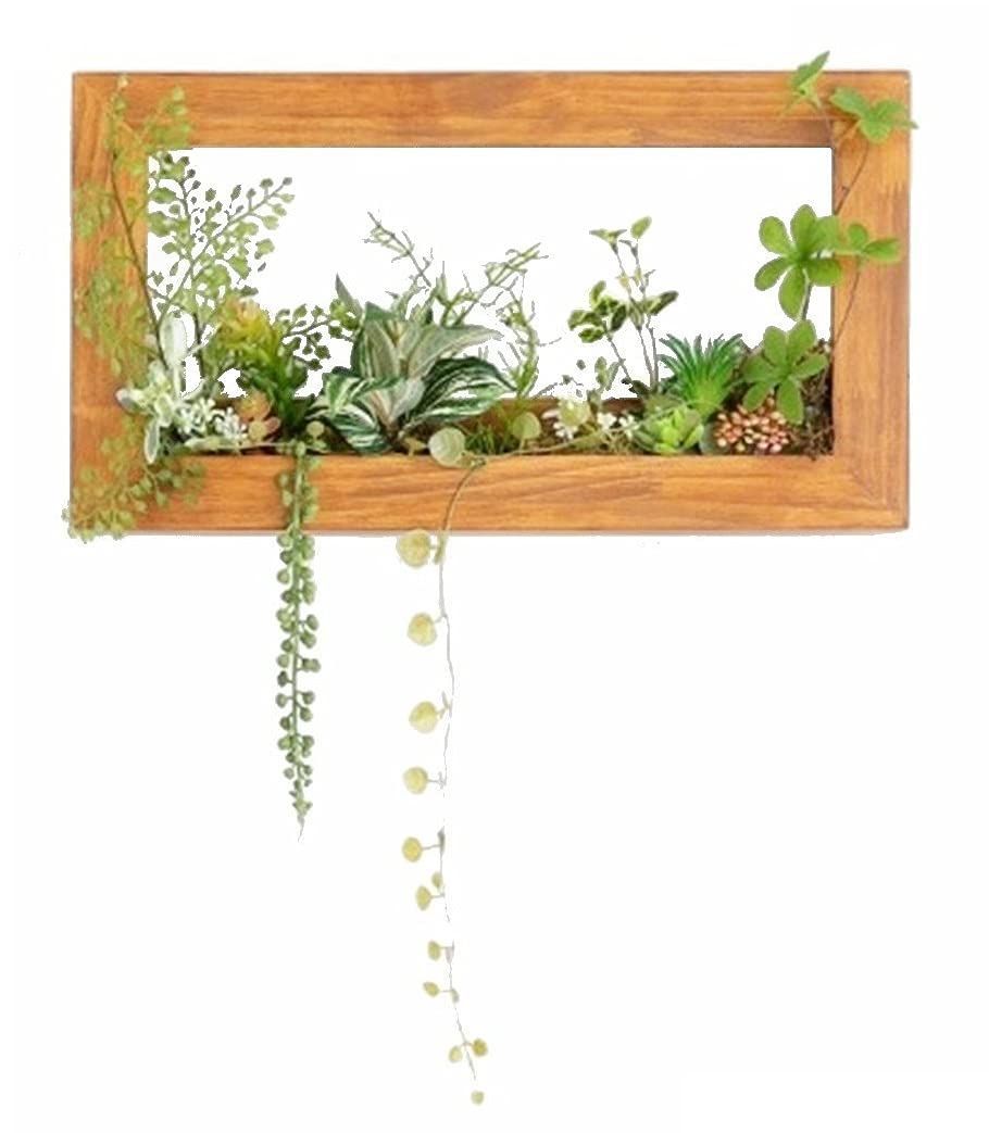 MedianField ウォールグリーン 壁掛け フェイク 木枠 フェイクグリーン 観葉植物 造花 おしゃれ インテリア 人工観葉植物 エアープランツ 室内 大型 フレーム アンティーク 雑貨 人工 多肉植物 壁掛 グリーン 緑 植物 サボテン