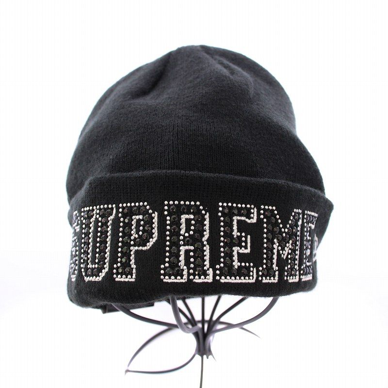 Supreme ブラック ニット帽　ラインストーン　ビーニー Supreme ブラック ニット帽 ラインストーン ビーニー