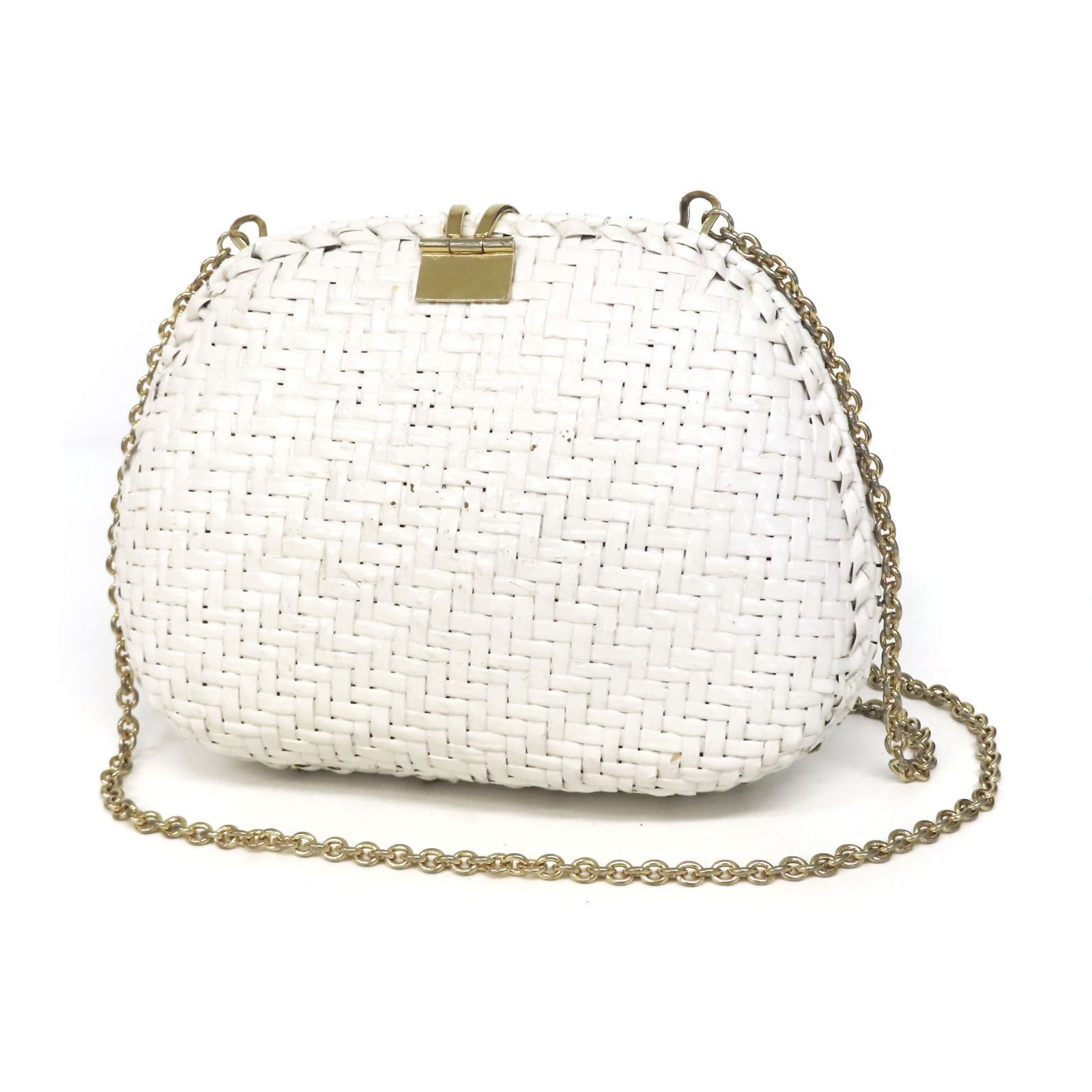 oe25105 美品 Courreges クレージュ ロゴ金具 籐 編み込み ラタン 