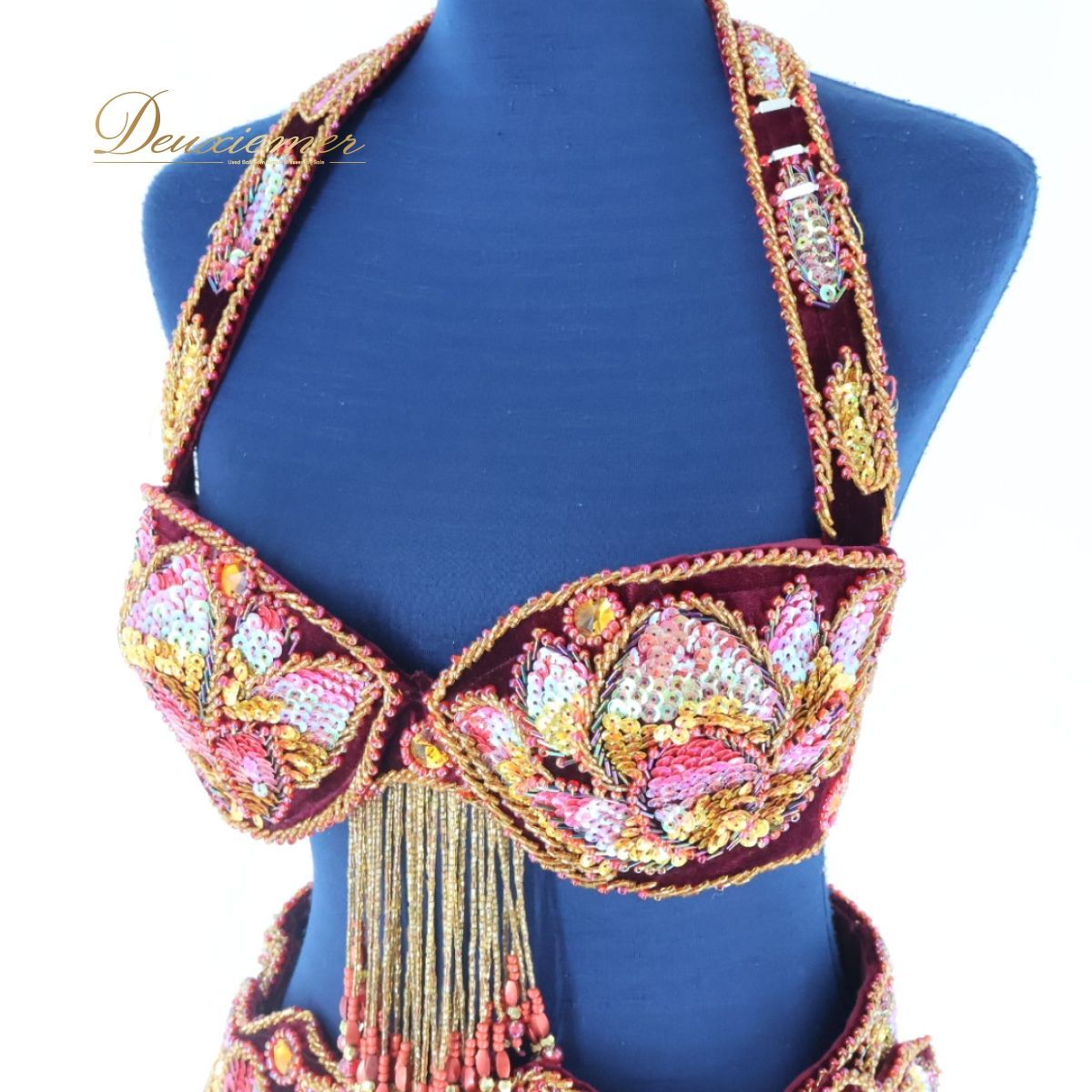 エジプト製 ベリーダンス用オリエンタル衣装】ワインレッド