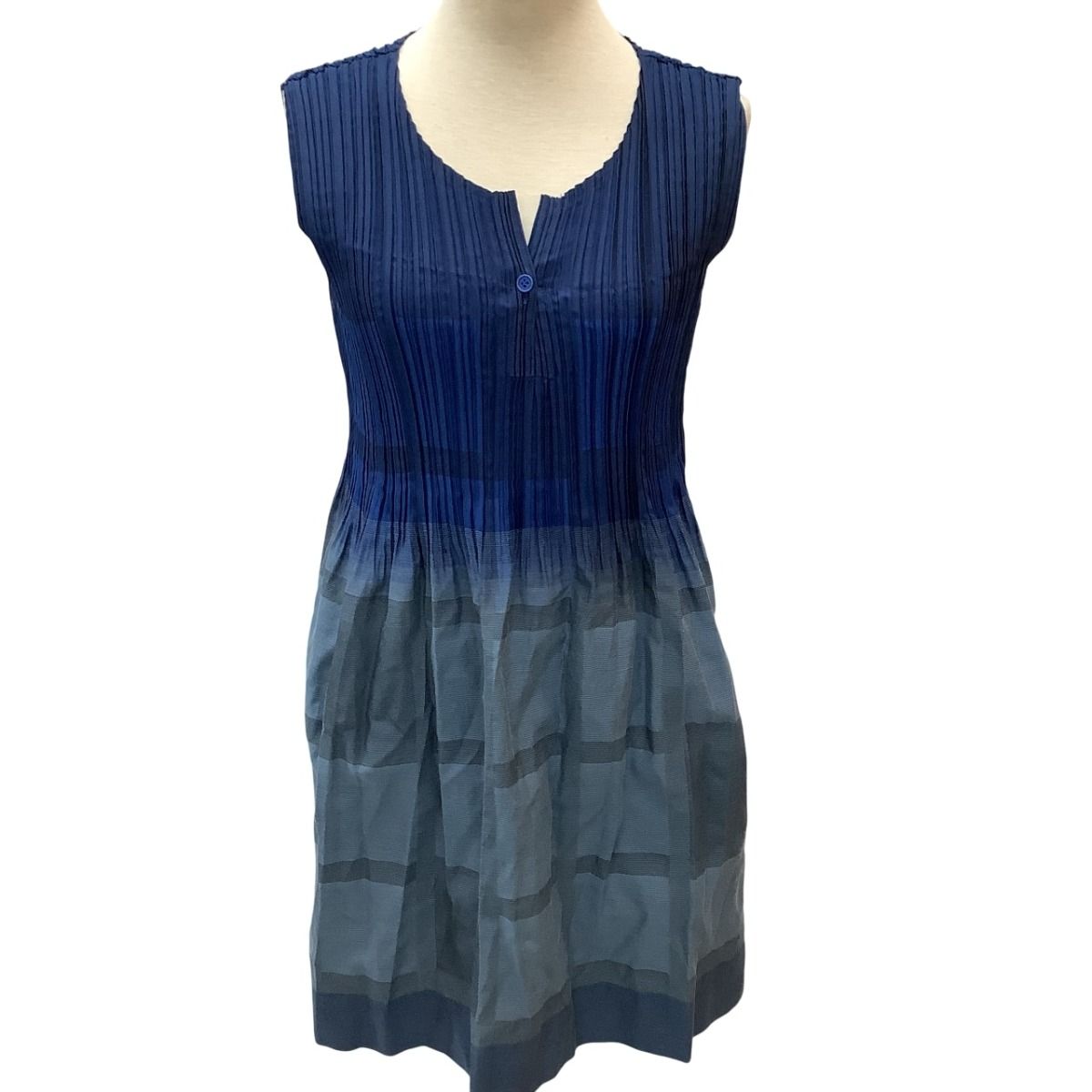 ♪♪ISSEY MIYAKE FETE A.POC 消しプリーツ チュニック ワンピース チェック SIZE 2 IF74FJ727 ブルー