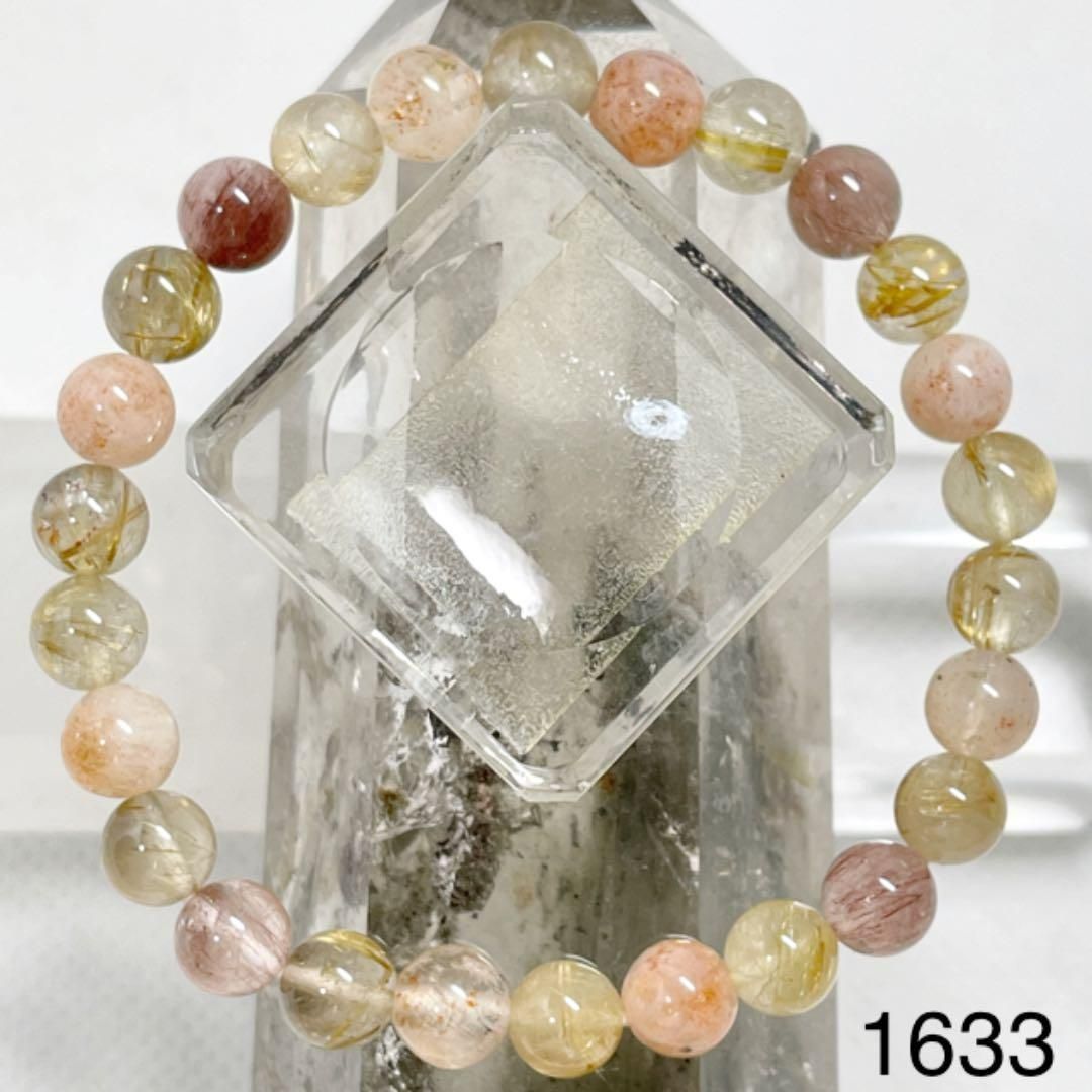 ルチルクオーツ サンストーン パワーストーンブレスレット 内径約15cm