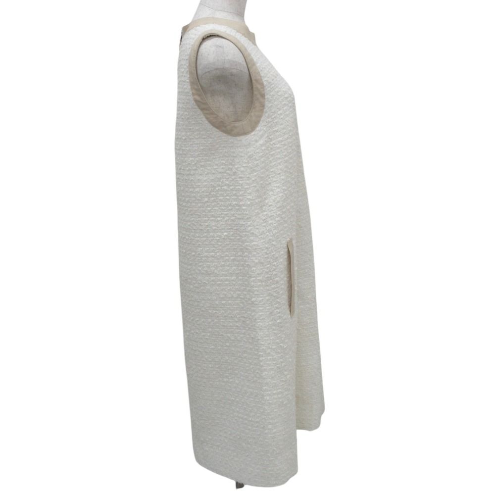 良品 FOXEY フォクシー エコレザー パイピング ツイード ノースリーブ  