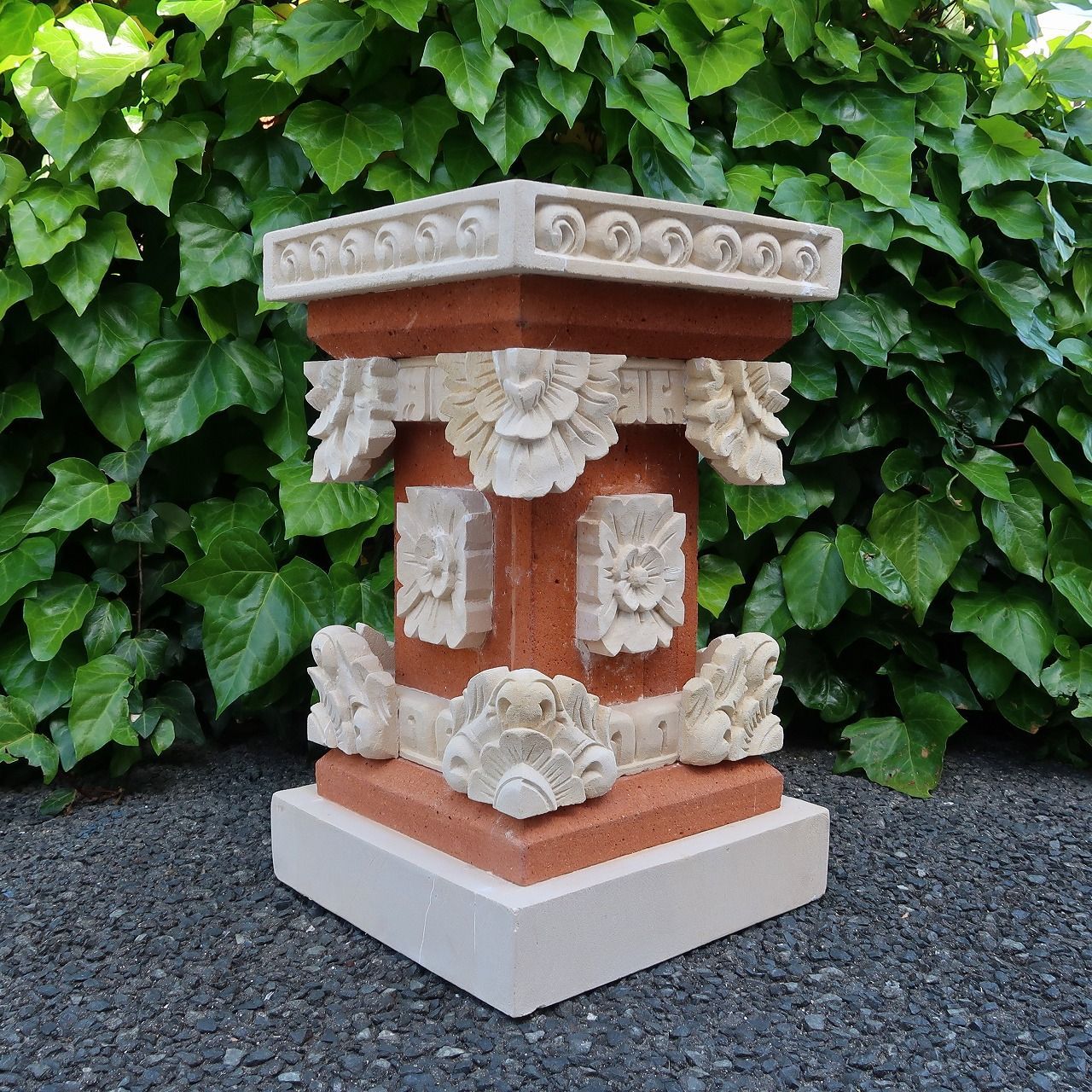 石像スタンド レンガ＆パラスストーン バリ島 30X30X50 アジアン雑貨
