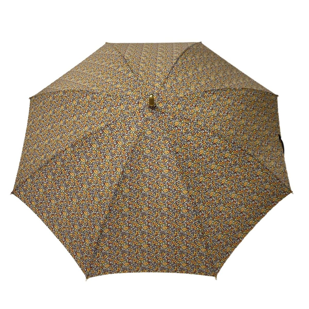 FOX UMBRELLAS フォックスアンブレラ 傘 - ダークブラウン×白×マルチ 花柄 レザー