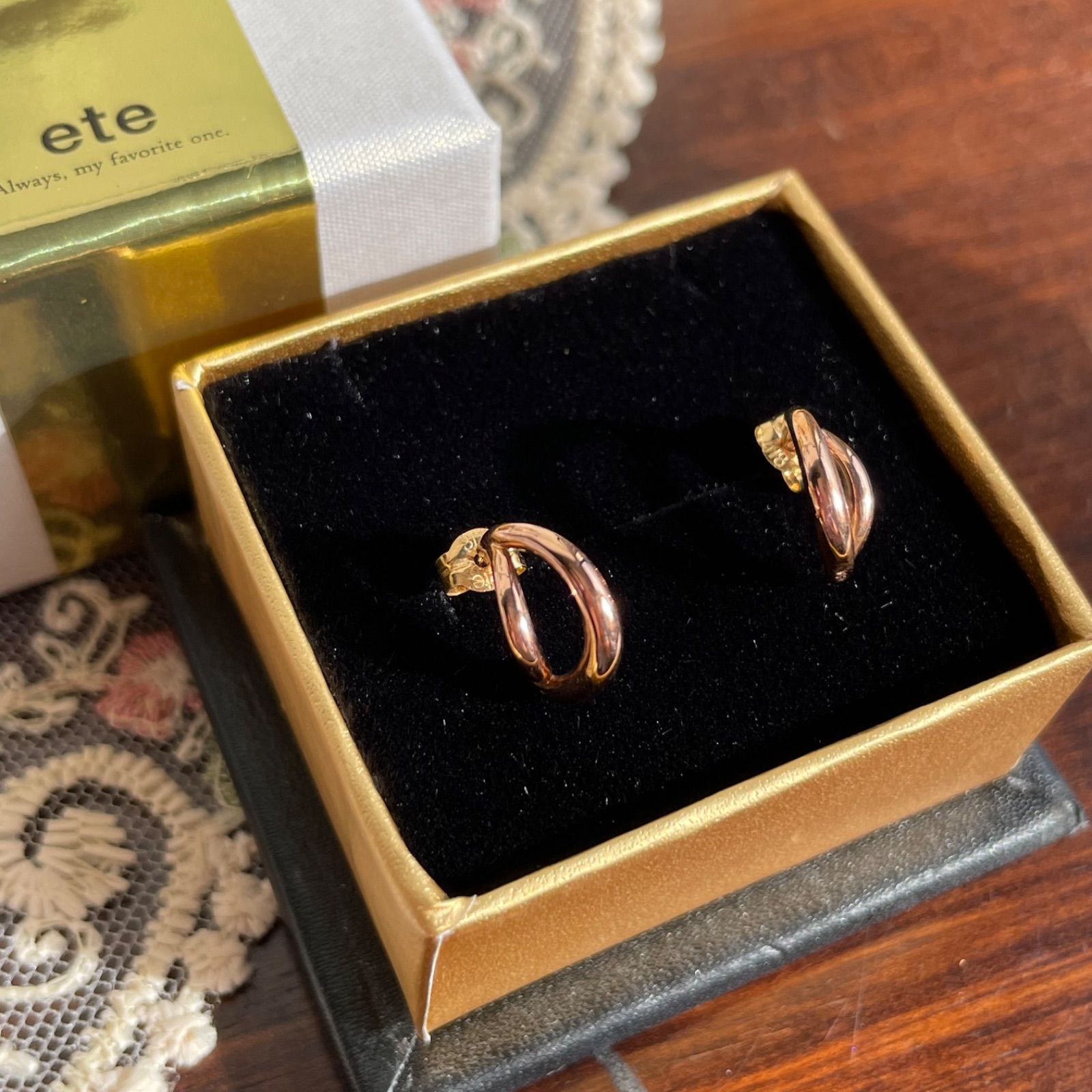 買取店 ete エテ K18 925 三日月 ムーン ピンク ゴールド ピアス B8793