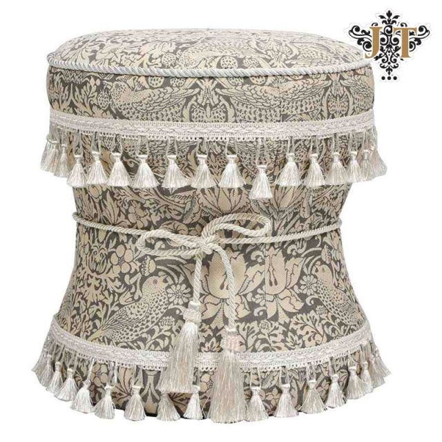 ジェニファーテイラー スツール 丸型 布 いちご泥棒柄 ピュアモリス風