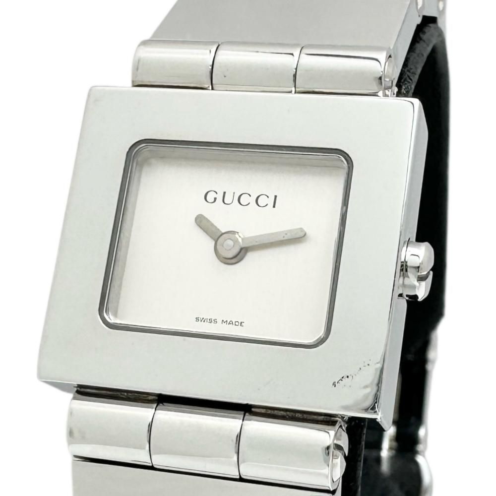 GUCCI|グッチ 600L スクエア バッテリー交換済み 腕時計 ステンレススチール クオーツ シルバー文字盤|シルバーベルト レディース 真子質店 NN