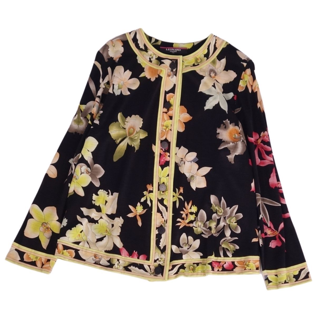 Leonard レオナール シルク ボレロ風 カーディガン 美品 レオナール LEONARD FASHION 割引 カーディガン ロングスリーブ
