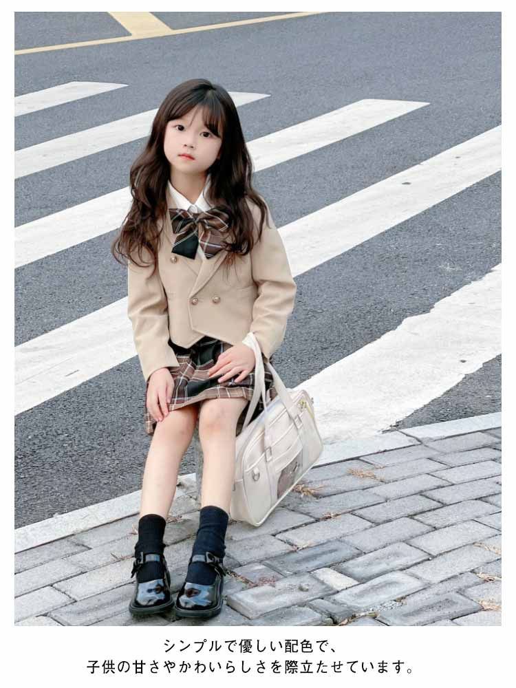 長袖 4点セット セットアップ 女の子 プリーツスカート 上下セット ジャケット 小学生 シャツ キッズ服 リボン 春秋 チェック柄 入学式 卒業式 七五三 フォーマル おしゃれ 子供服 可愛い 小# 4点セット 長袖 女の子 | 長袖トップス フォーマル