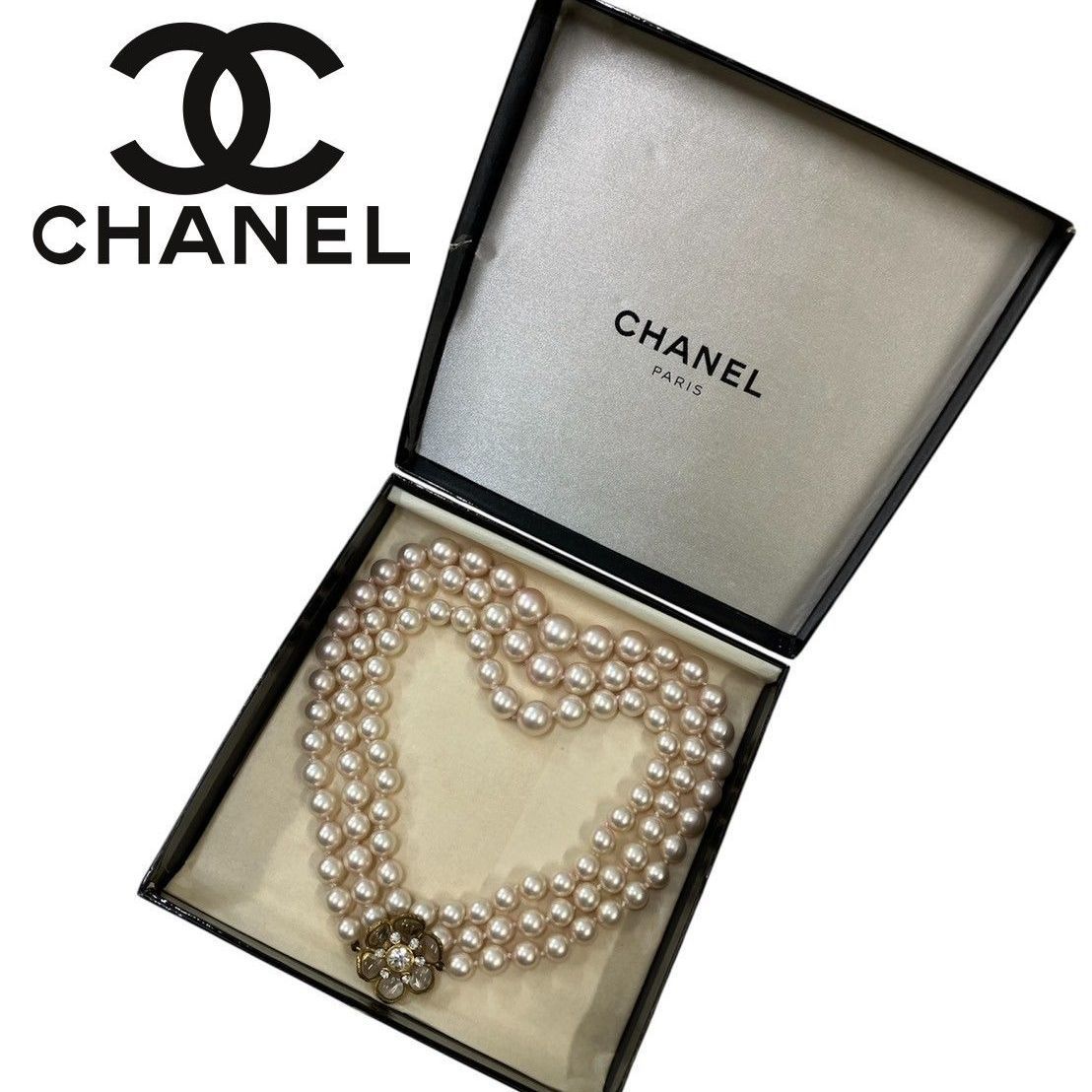 【希少】シャネル　CHANEL ヴィンテージ　パールネックレス 希少☆ビンテージ CHANEL】シャネル 3連 パール ネックレス