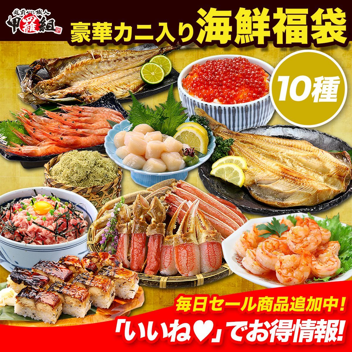 中身が分かる豪華カニ入り ? 海鮮福袋 全10品 おうちごはん 日本海さかな街 贈り物 北陸 福井県 海鮮セット 物産展 福袋 甲羅組
