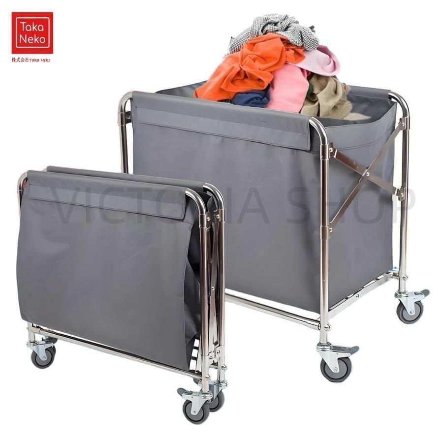 業務用 ホテルリネンカート 折りたたみ式 清掃カート 取り外し なバッグ付き キャスター付き ランドリーワゴン ホテル清掃台車 かご台車
