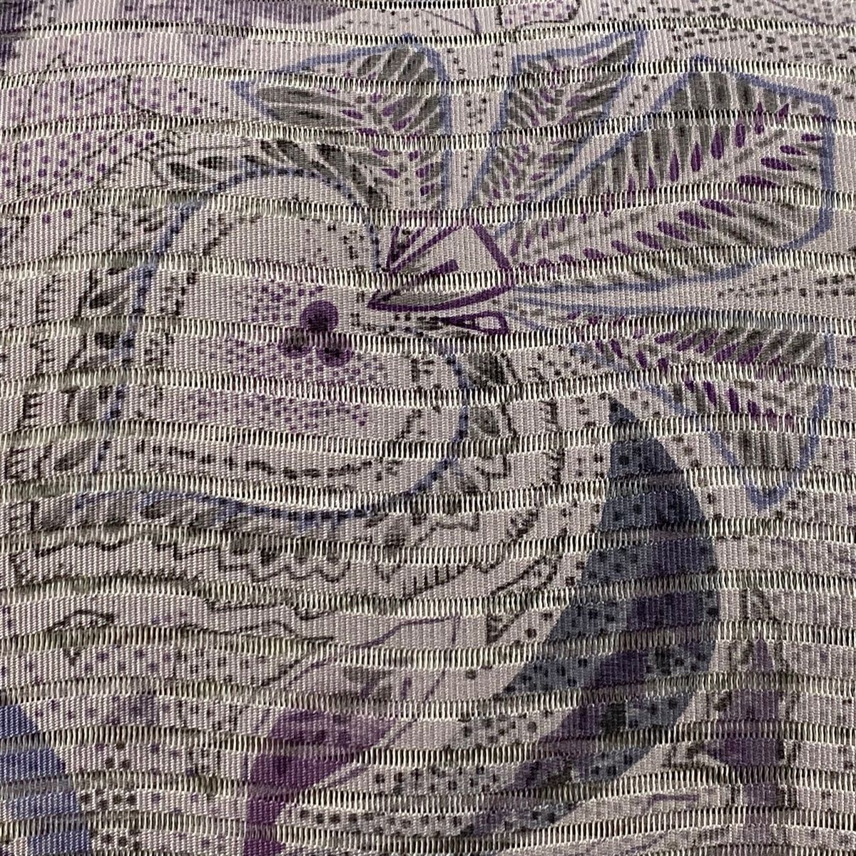 名古屋帯 秀品 夏帯 絽 八寸名古屋帯 草花 灰紫 正絹