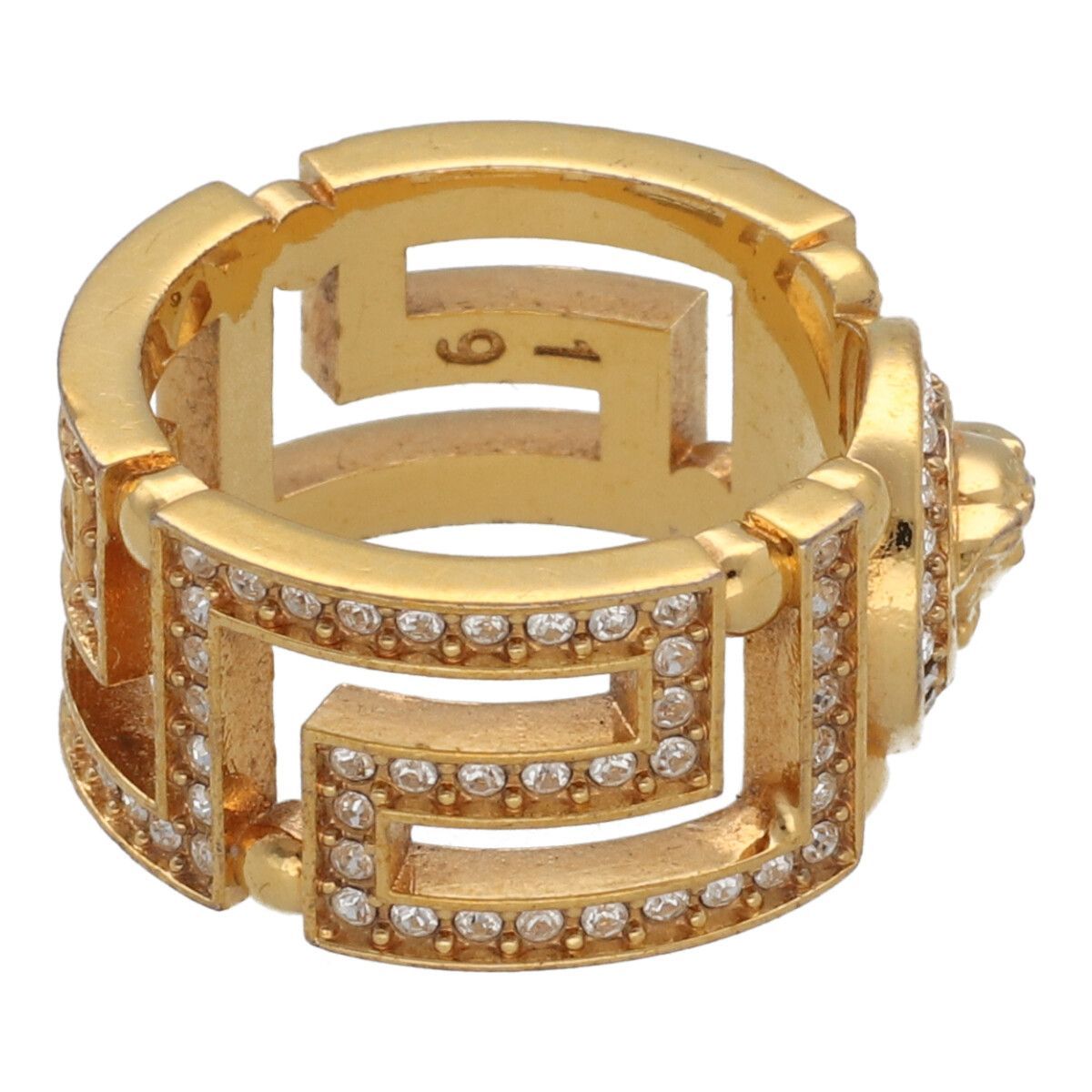 中古】 VERSACE ヴェルサーチ クリスタル メドゥーサ グレカ リング 