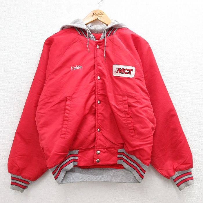 L/古着 Wear Guard 長袖 ナイロン ジャケット パーカー メンズ 90s MCT ラグラン 赤 レッド 内側キルティング 23nov21 中古 アウター