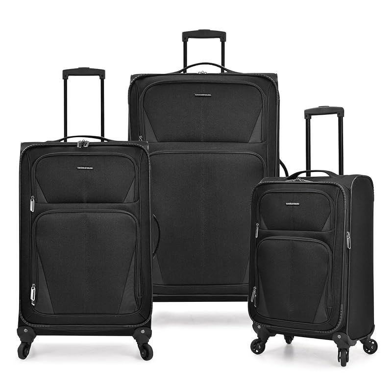 U.S. Traveler Aviron Bay 拡張式 ソフトサイド スーツケース スピナーホイール付き ブラック 3 Piece Luggage Aviron Bay 拡張 なソフトサイドラゲッジ スピナーホイール付き