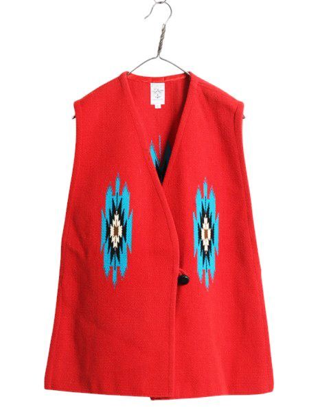 ORTEGA´S オルテガ ウールベスト 襟付き チマヨ 黒 赤 ORTEGA'S