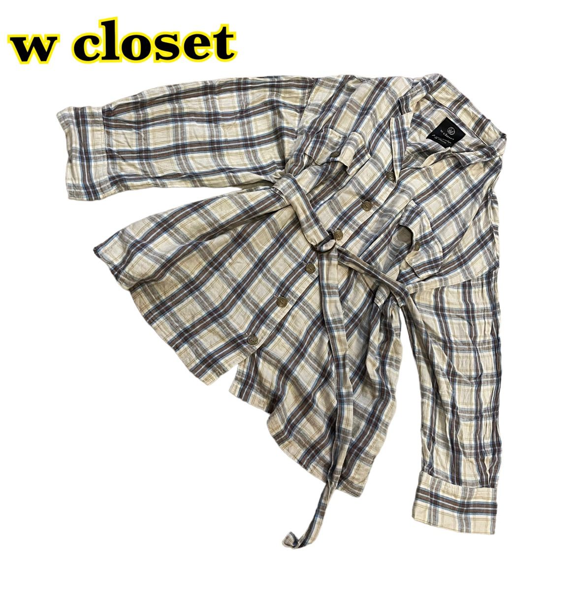 w closet ダブルクローゼット　長袖シャツ　チェックシャツ　開襟　ベルト付　レディース　　サイズ不明