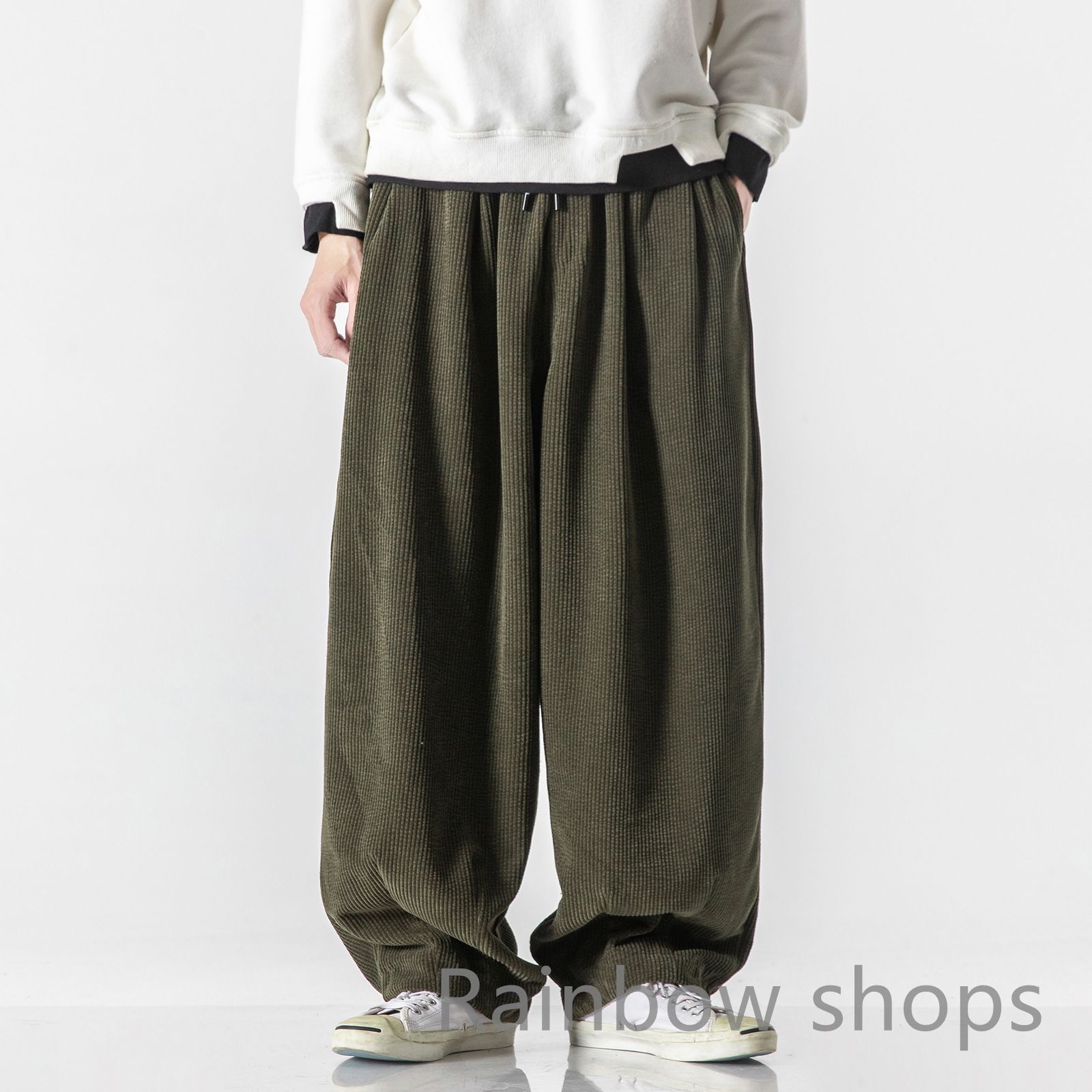 【新品未使用】サルエルパンツ メンズ カーゴパンツ ワイドパンツ 厚手 ゆったり カジュアル チノパン ロングパンツ コーデュロイ M~5XL緑 ljhcp37