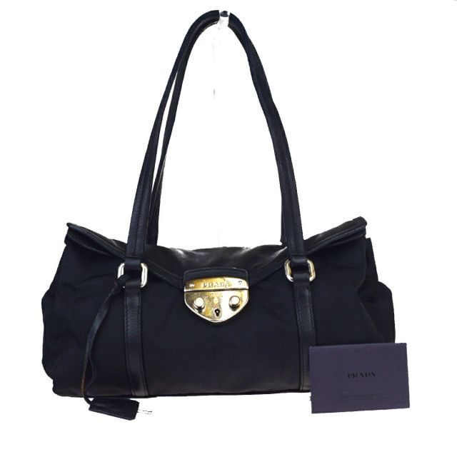 【中古】 プラダ(Prada) ナイロン，レザー ショルダーバッグ ブラック 08FB141