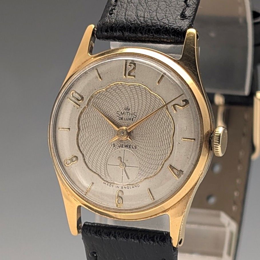 1950年代 英国ヴィンテージ スミス 腕時計 SMITH DeLux AB331 15石機械式 デニソンケース 動作良好