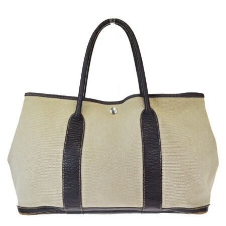 送料無料 【中古】 エルメス HERMES ガーデンパーティ MM トートバッグ ショルダー ハンド ブラウン キャンバス レザー 65EW517