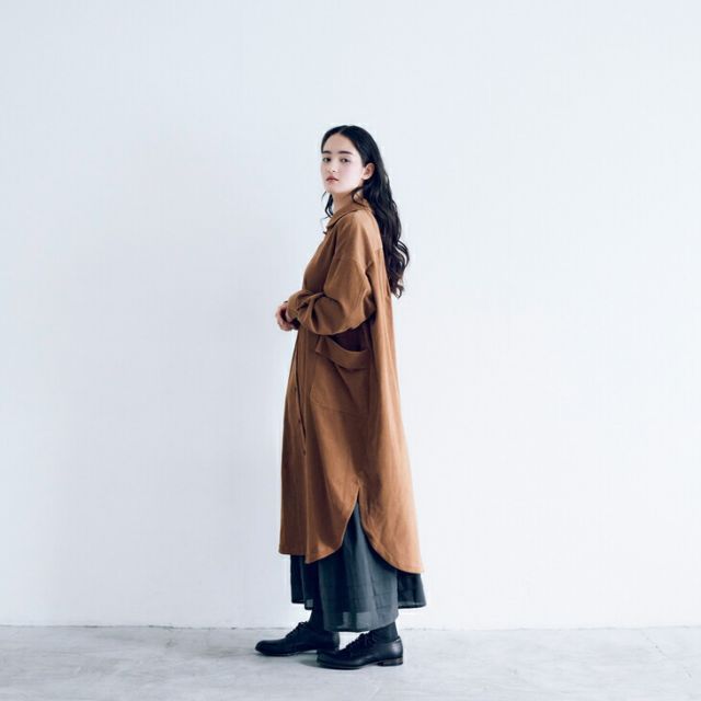 MAGALI 天日干しコットンコーデュロイ シャツドレス ブラウン マガリ ワンピース ドレス