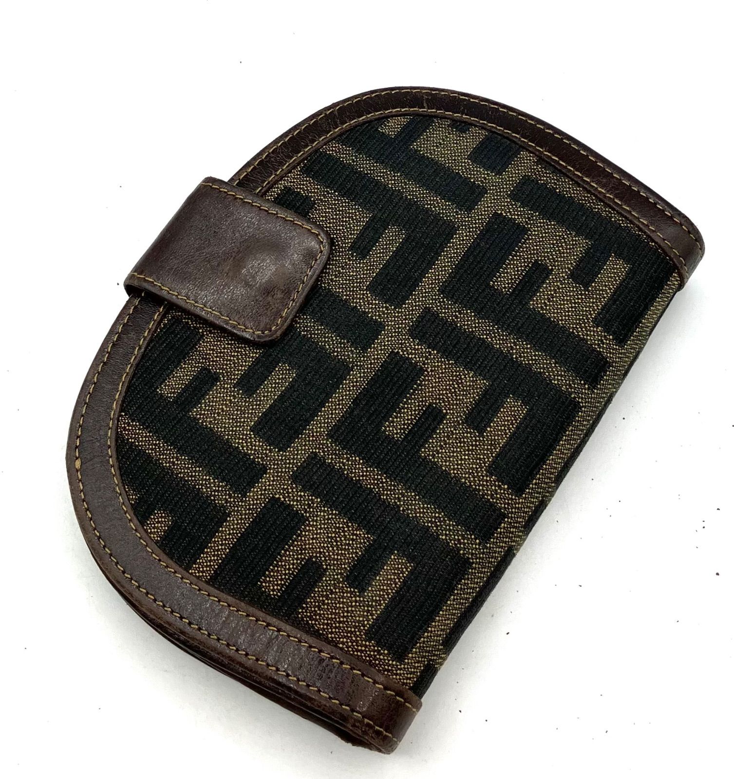 鑑定済み FENDI フェンディ ズッカ ハーフムーン 二つ折り財布 ヴィンテージ ミニ財布 コンパクト