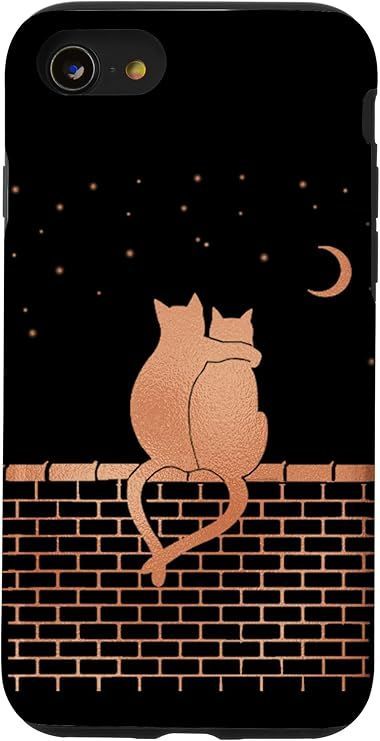iPhone SE (2020) / 7 / 8 スマホケース ねこ かわいい 猫 お揃い スマホカバー 動物 携帯 ケース ゆるかわ カップル ブラック シンプル スマホケース
