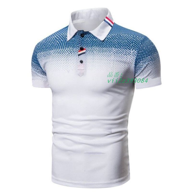 ポロシャツ 男性 半袖シャツ カジュアルシャツ グラデーション オシャレ POLO スタイリッシュ 夏 細身 スリム トップス ライン入り  vii2z393084
