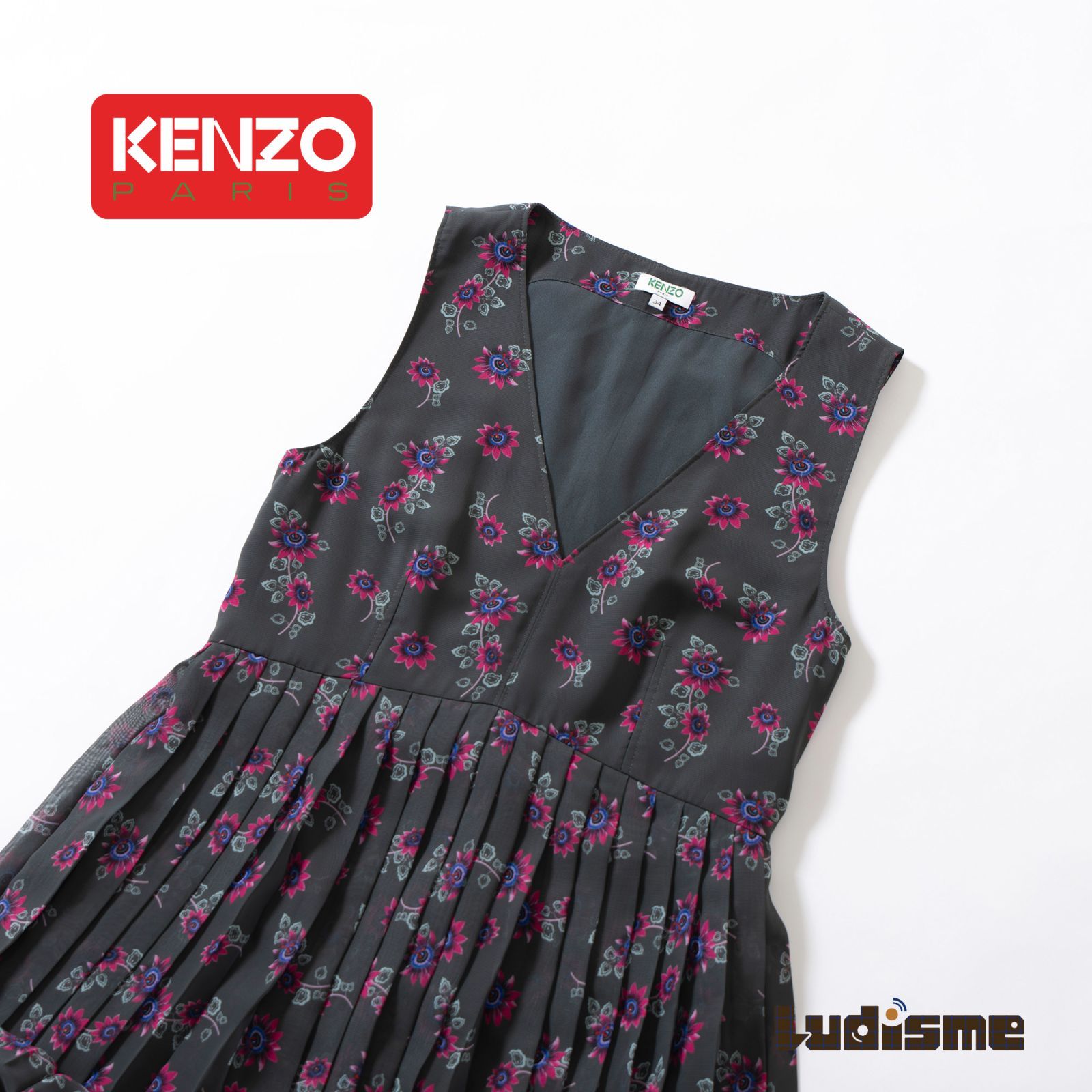 ケンゾー KENZO ノースリーブ ワンピース 花柄 プリーツ ロング ケンゾー KENZO ノースリーブ ワンピース 花柄 プリーツ ロング