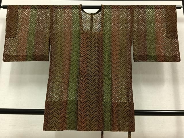 平和屋着物▽道行コート スリーシーズン 春夏秋 塵除け 縞 正絹 AABB5227jh