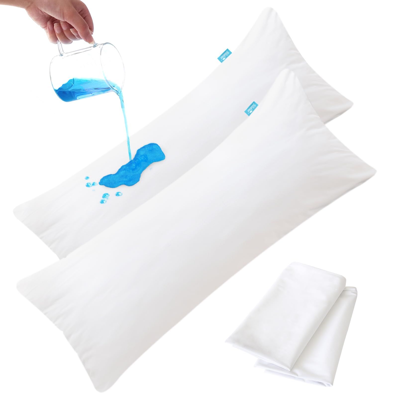 抱き枕プロテクター 防水 2パック ファスナー付き抱き枕カバー 21インチ x 55インチ 抱き枕ケース ホワイトピローケース 洗濯機洗い可 [2] [Body Pillow]