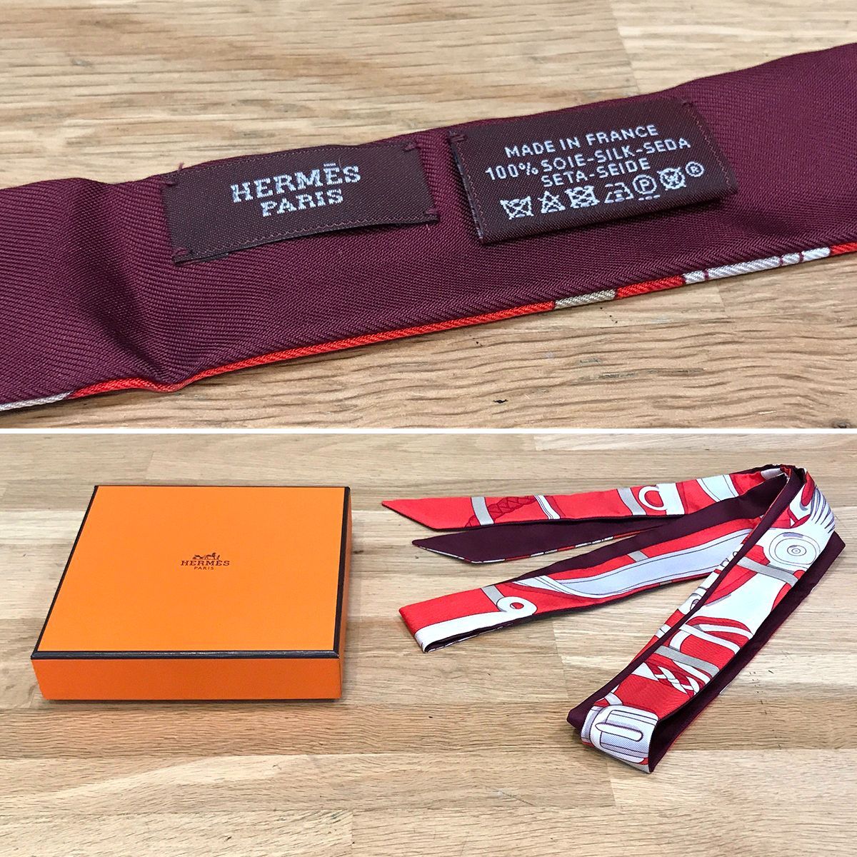 新品同様 エルメス ツイロン ツイリー 2018AW レッド バーガンディ 超美品】エルメス ツイロン ツイリー 2018AW レッド