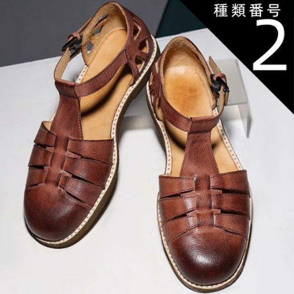 種類2 ブラック|23.0cm グラディエーターサンダル レディース メンズ ソフトニットレトロチャンキーバックルシューズ 本革 牛革 バックル留め レッド ブラウン ブラック
