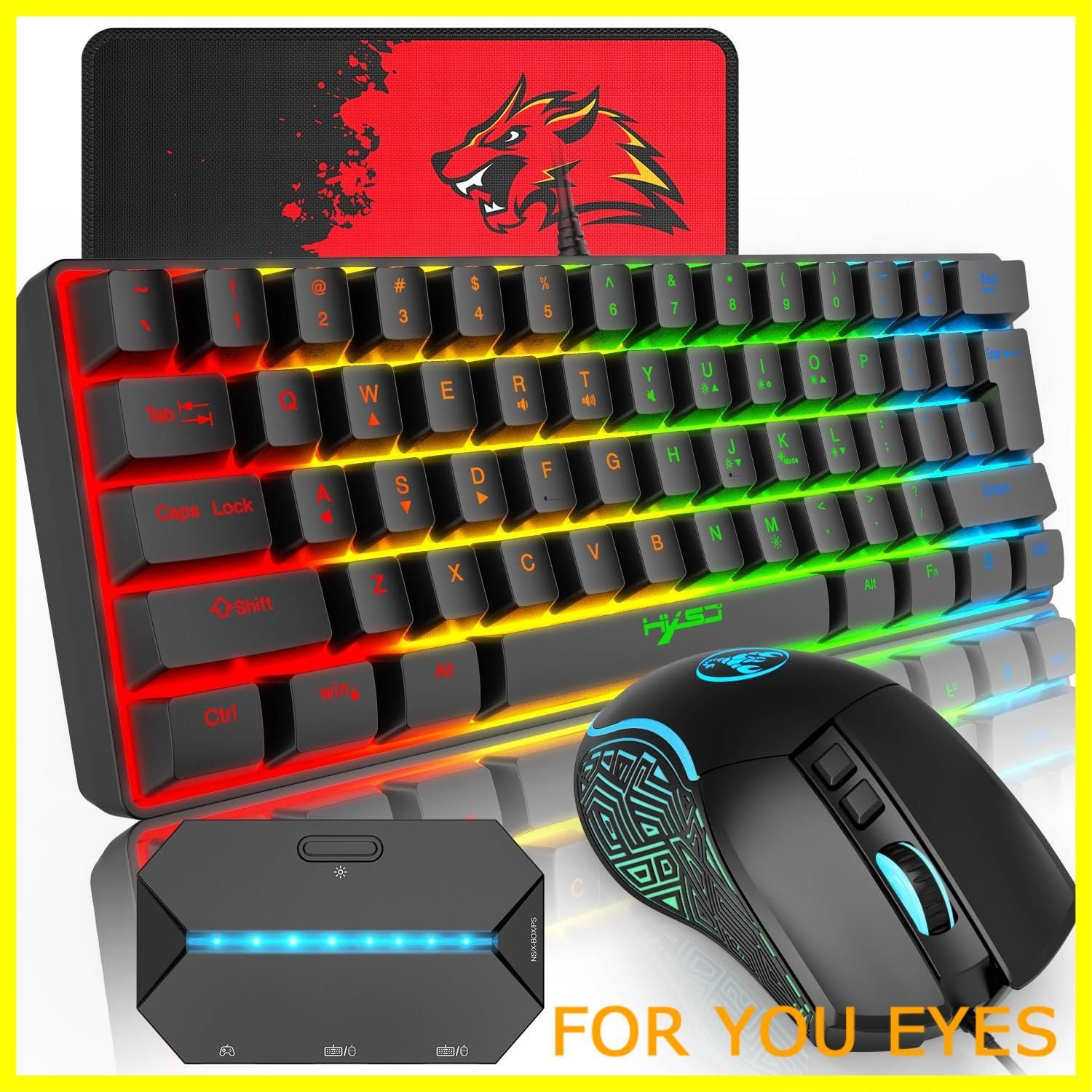 ゲーミングキーボード　ゲーミングマウス　有線 ゲーミングキーボードとマウスセット コンバーターRazer 極上品 送料無料ゲーミングキーボード マウス 有線 61キー 小型