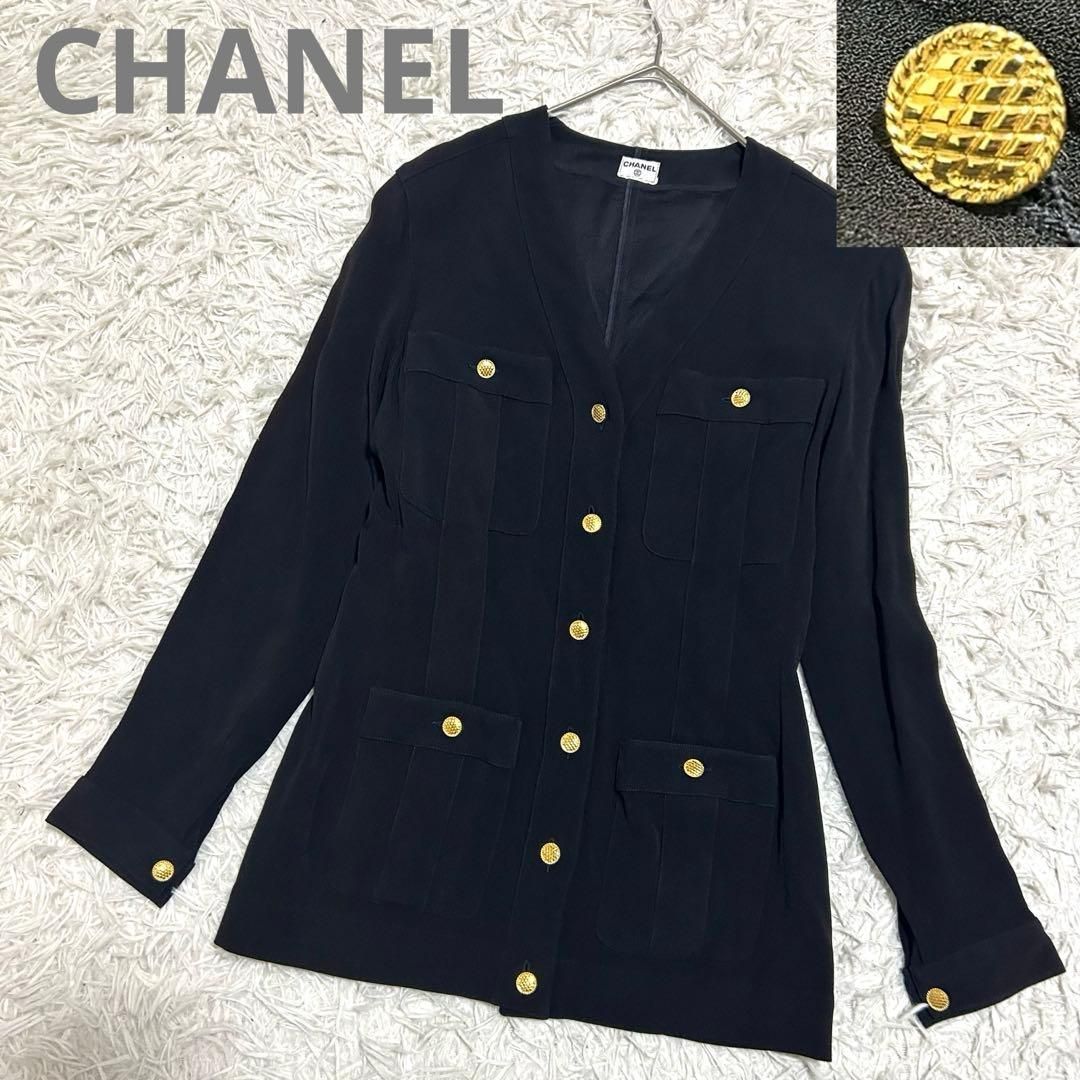 CHANEL ヴィンテージ マトラッセ金ボタン ジャケット 黒