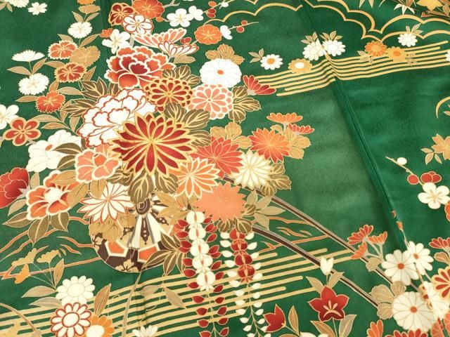 (あ867)振袖用長襦袢㊗️絞り染め 落ち着いた若草色 花模様は手描き✨ あ867)振袖用長襦袢㊗️絞り染め 落ち着いた若草色 花模様は手描き✨