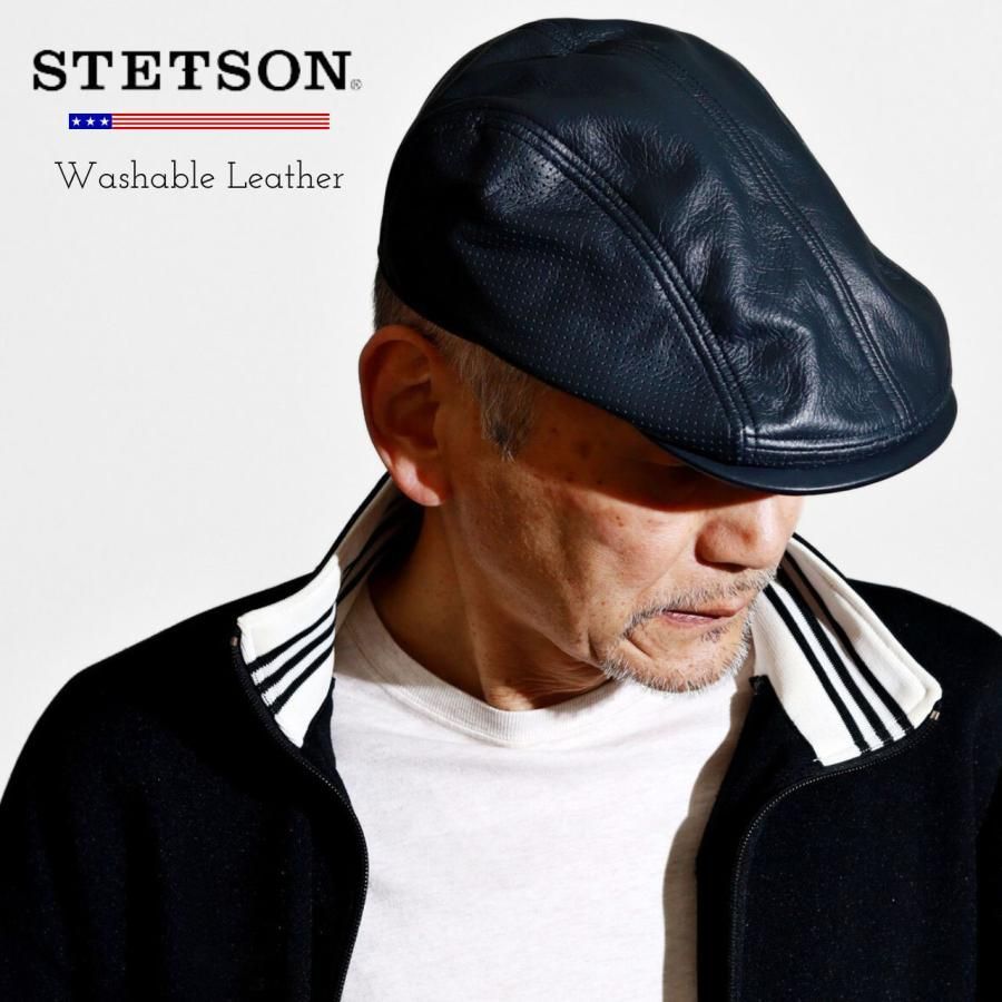 STETSON ステットソン ハンチング メンズ 本革 ハンチング帽 メッシュ ネイビー キャスケット レザー 通気性 フォーパネル メッシュ裏地 軽量 帽子 TB