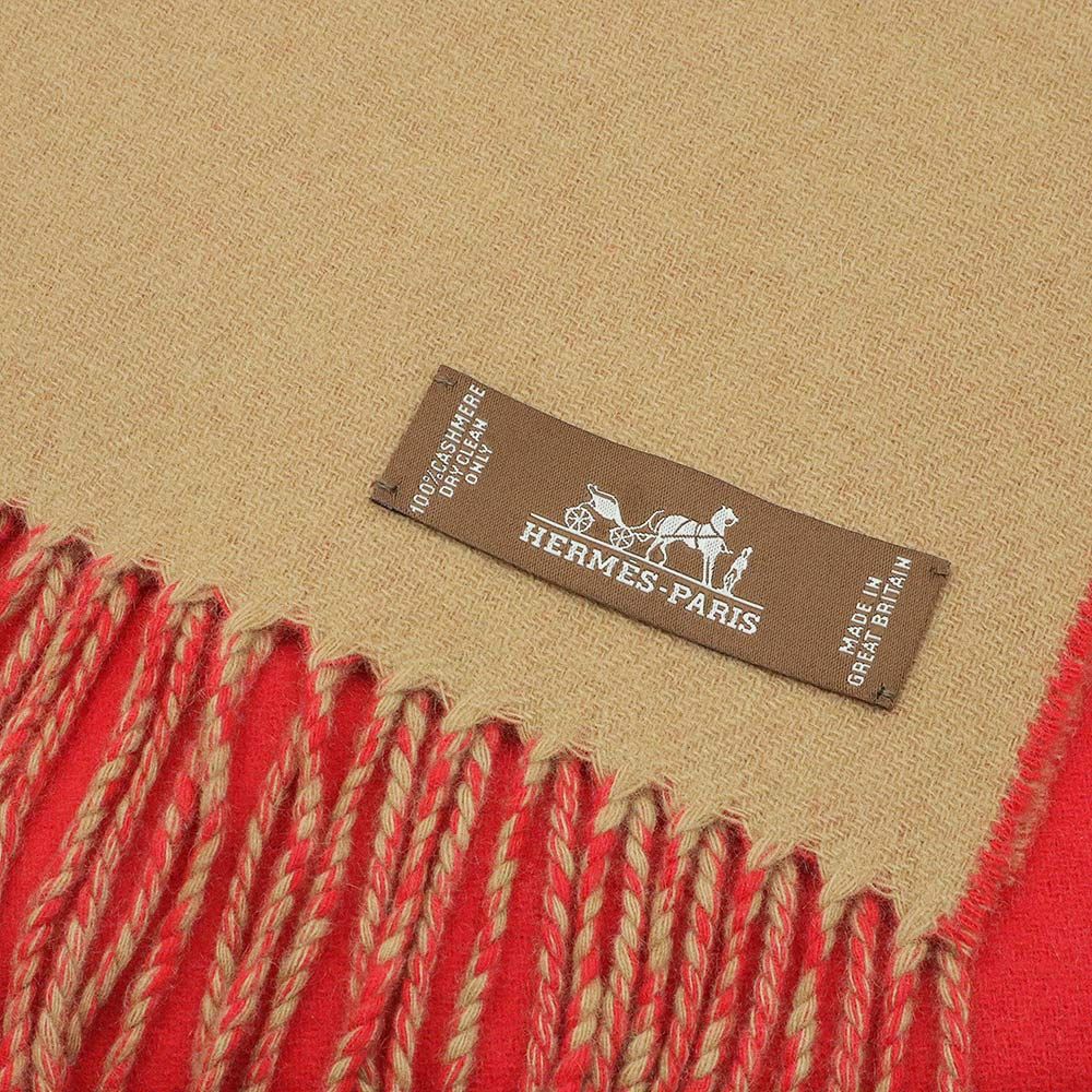 エルメス カザック フリンジ マフラー カシミヤ 100％ バイカラー  
